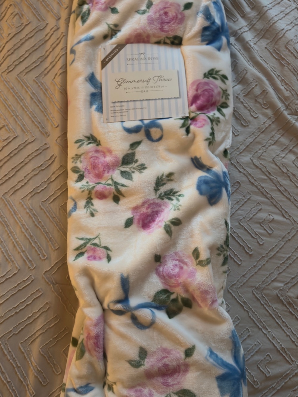 Serafina Rose Floral Plush Throw Blanket - Pink & Blue